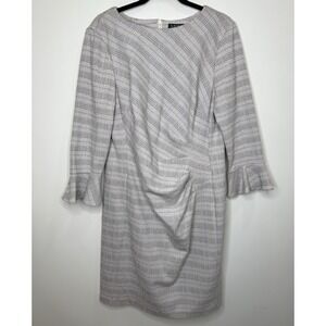 Ralph Lauren Career Dress‎ 16 Tweed Plaid Ruched Preppy Office Work Bell Sleeve